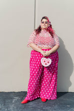 Pink Polka Dot Pleated Flare Pant