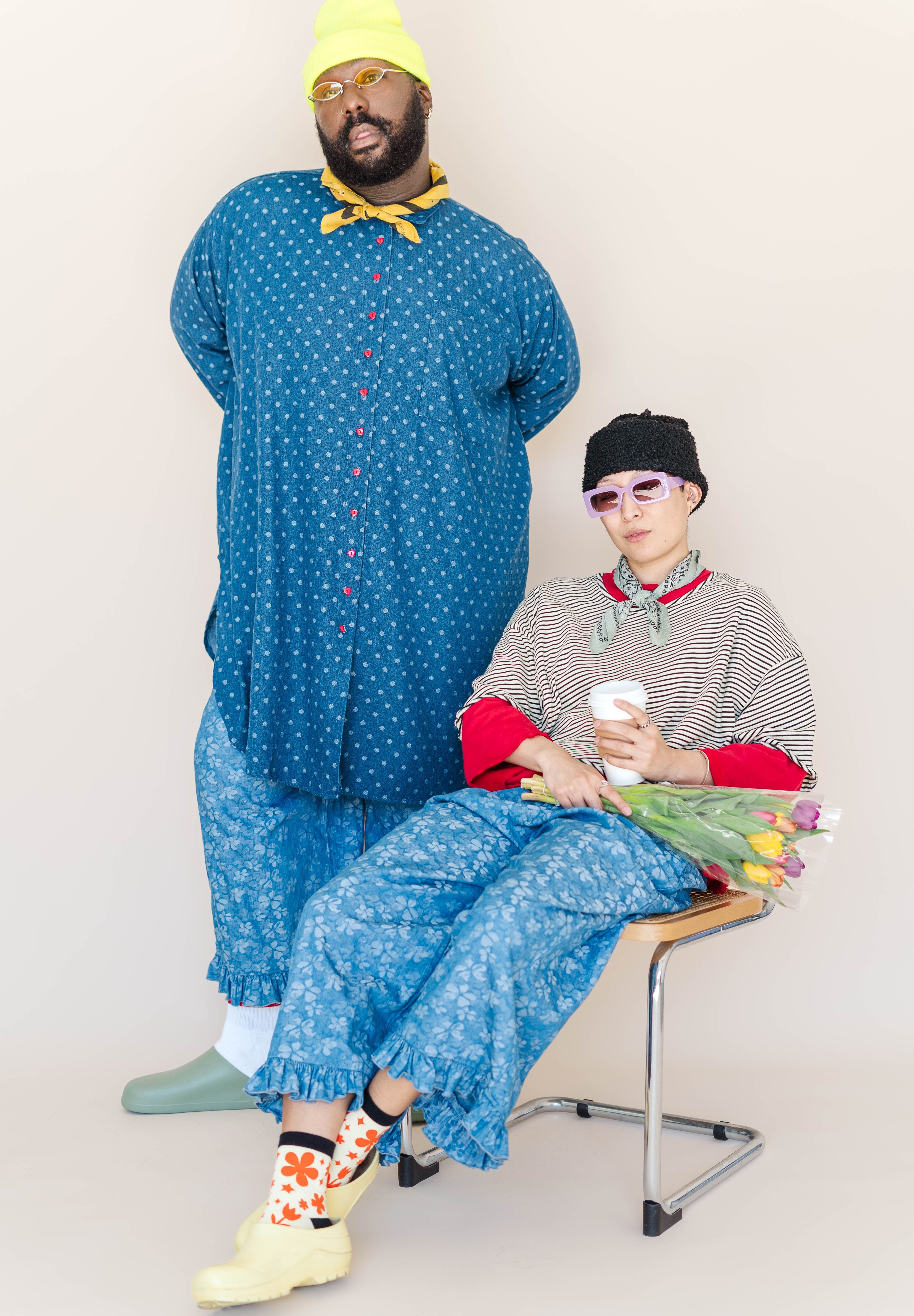 POLKA DOT DENIM SOFT VOLUME SHIRT DRESS