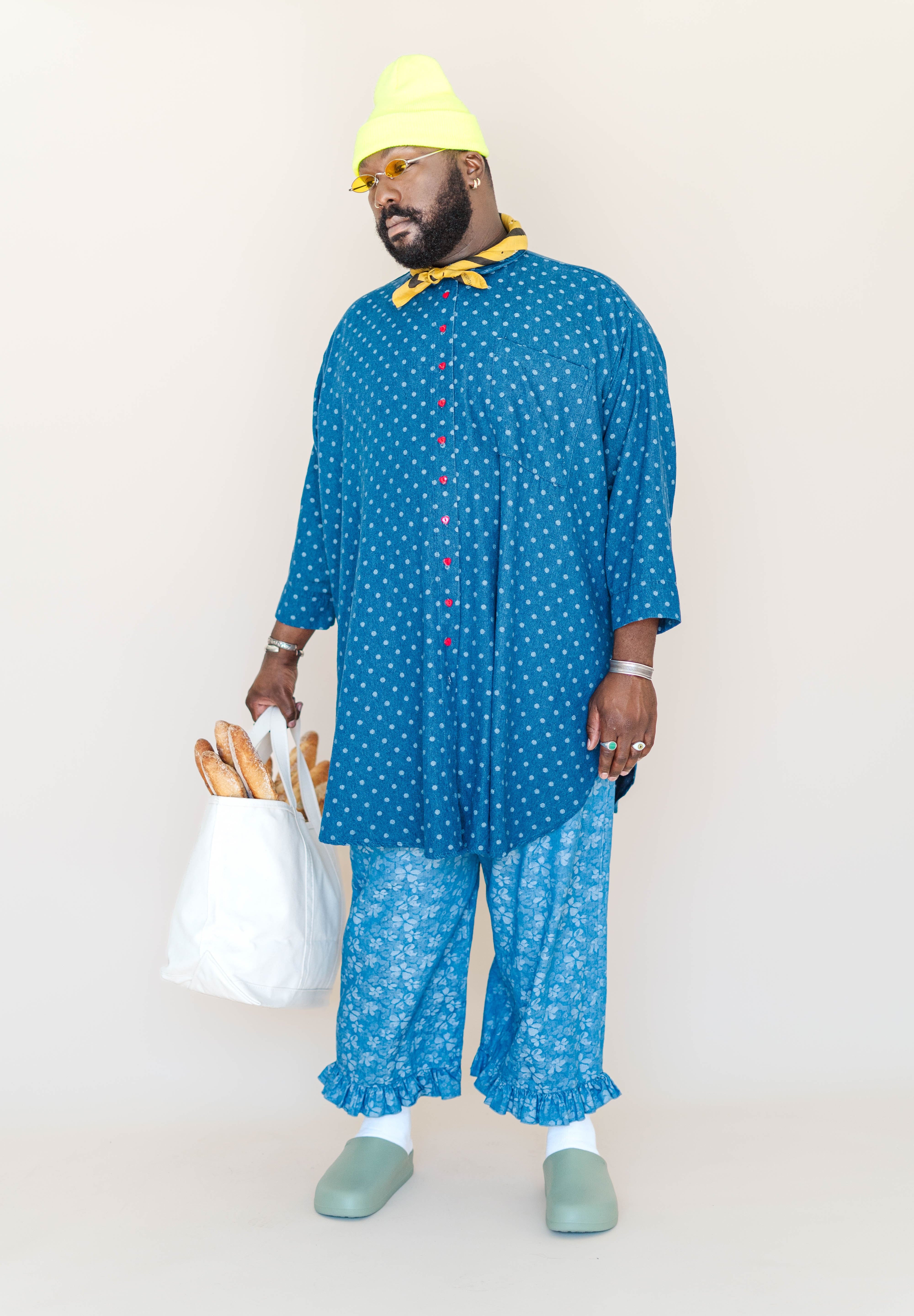 POLKA DOT DENIM SOFT VOLUME SHIRT DRESS