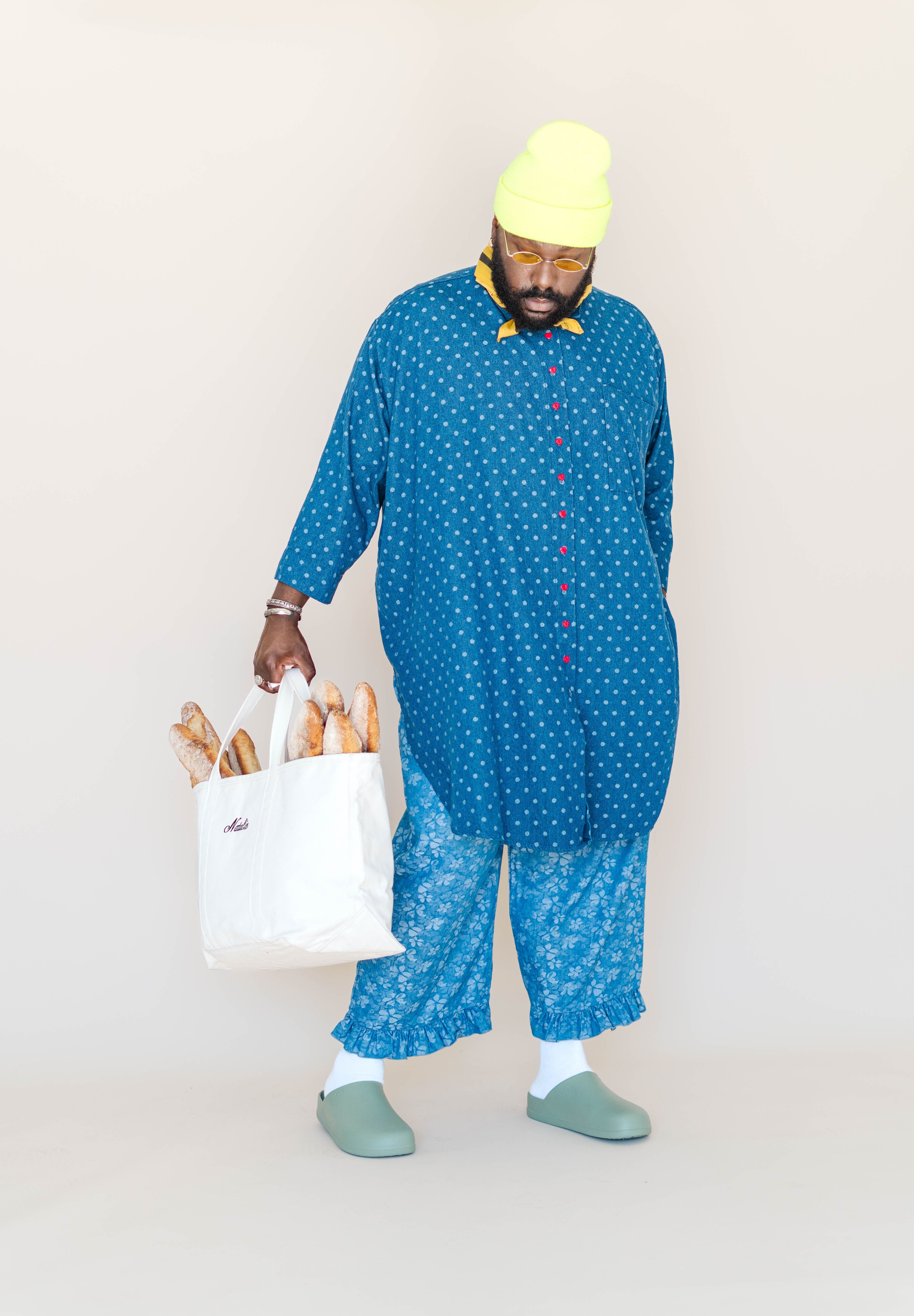 POLKA DOT DENIM SOFT VOLUME SHIRT DRESS
