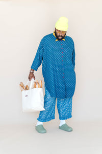 Polka Dot Denim Soft Volume Shirt Dress