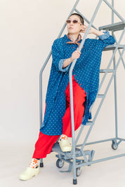 POLKA DOT DENIM SOFT VOLUME SHIRT DRESS