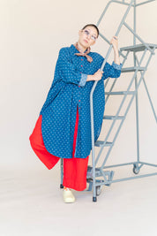 POLKA DOT DENIM SOFT VOLUME SHIRT DRESS