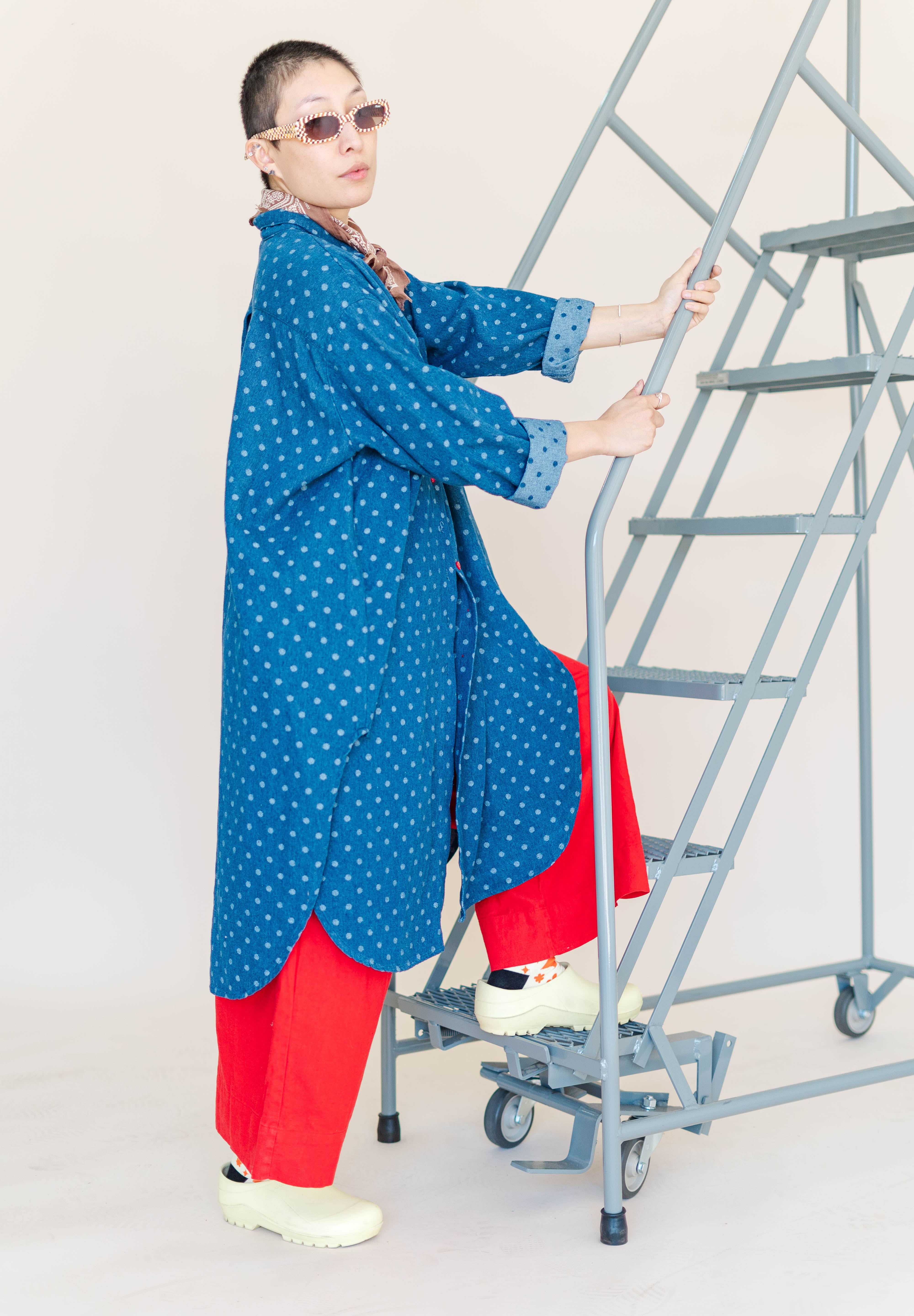 POLKA DOT DENIM SOFT VOLUME SHIRT DRESS