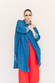 POLKA DOT DENIM SOFT VOLUME SHIRT DRESS