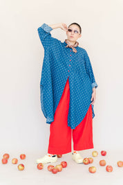 POLKA DOT DENIM SOFT VOLUME SHIRT DRESS