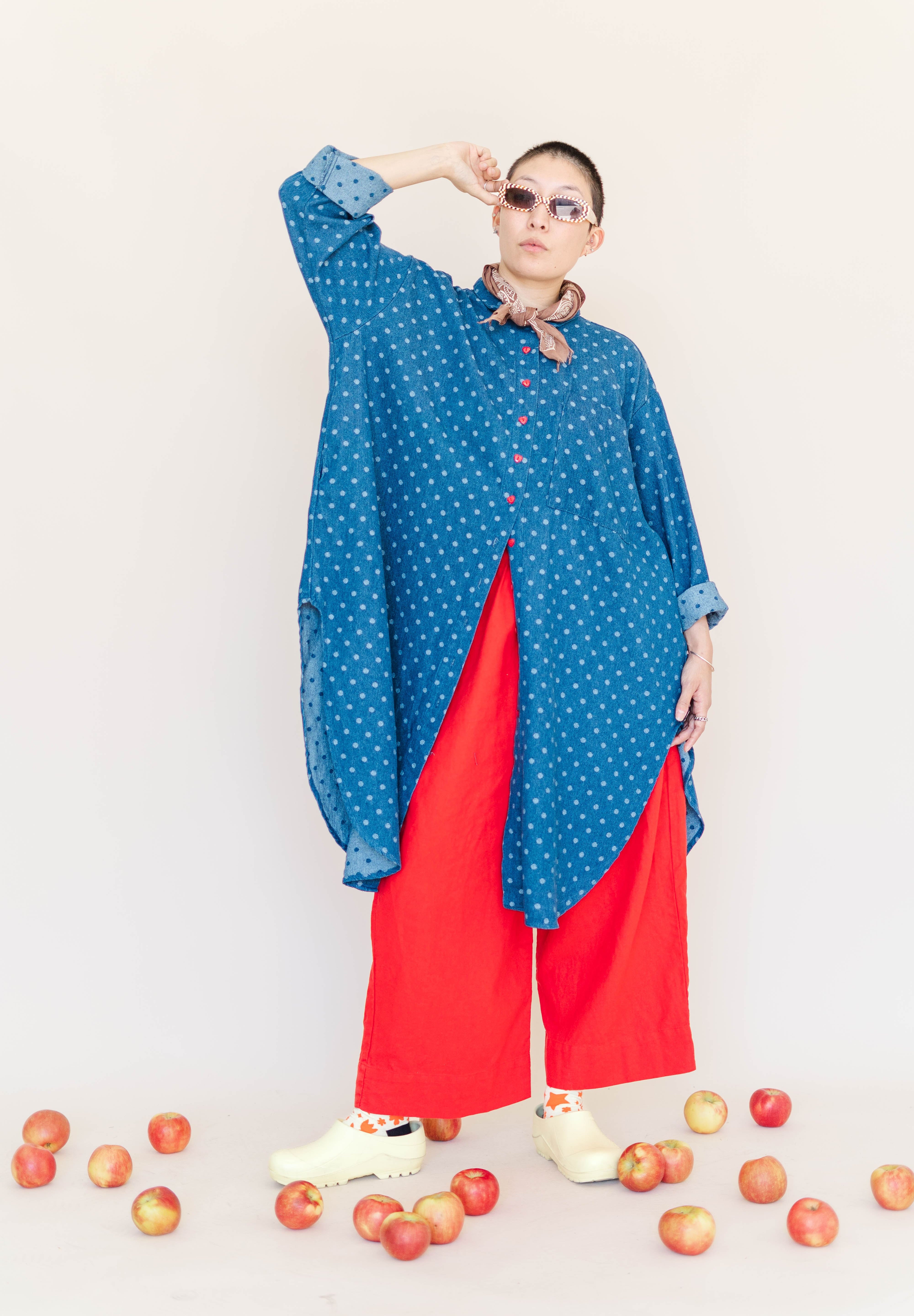 POLKA DOT DENIM SOFT VOLUME SHIRT DRESS