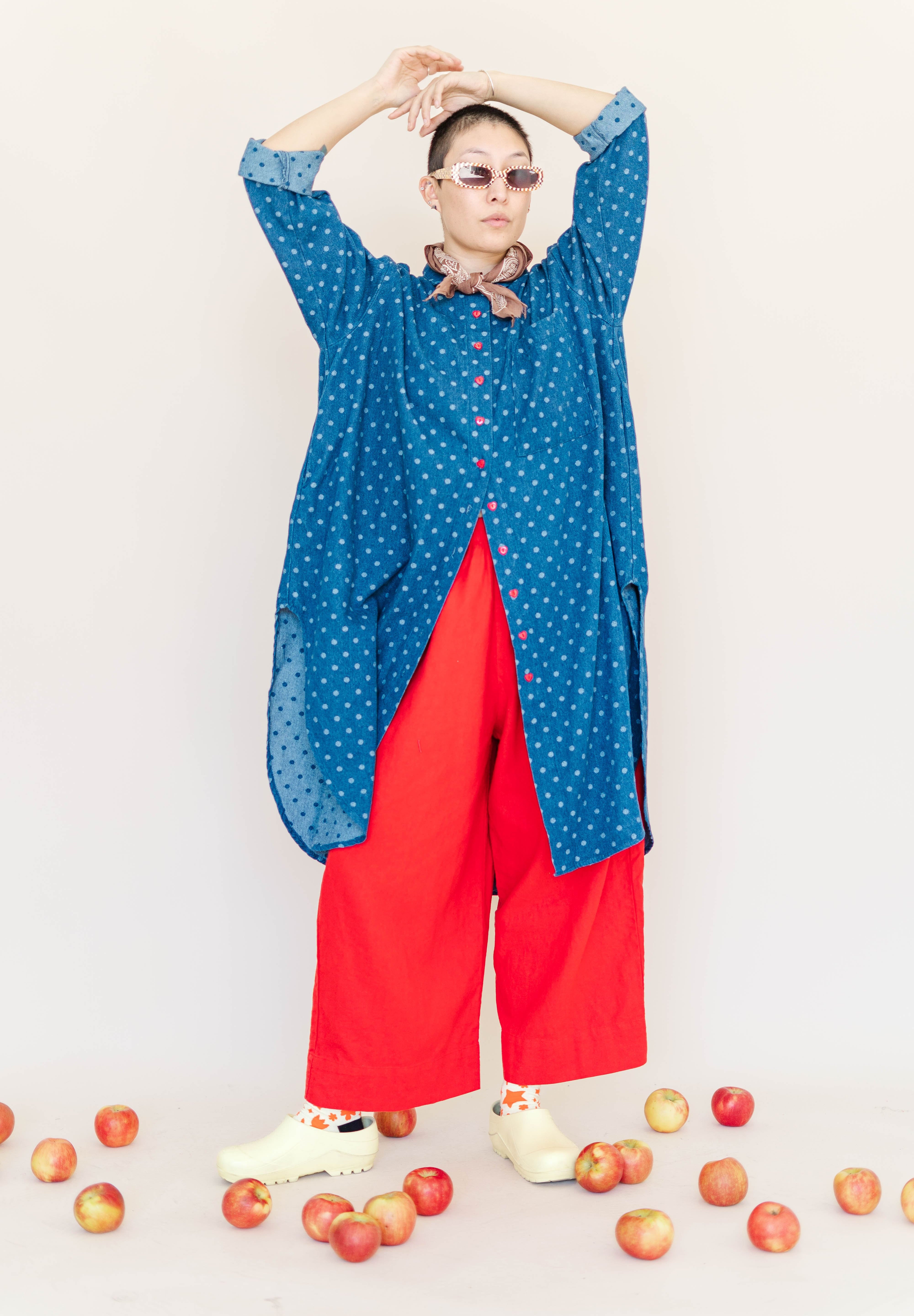 POLKA DOT DENIM SOFT VOLUME SHIRT DRESS