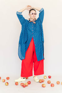 Polka Dot Denim Soft Volume Shirt Dress