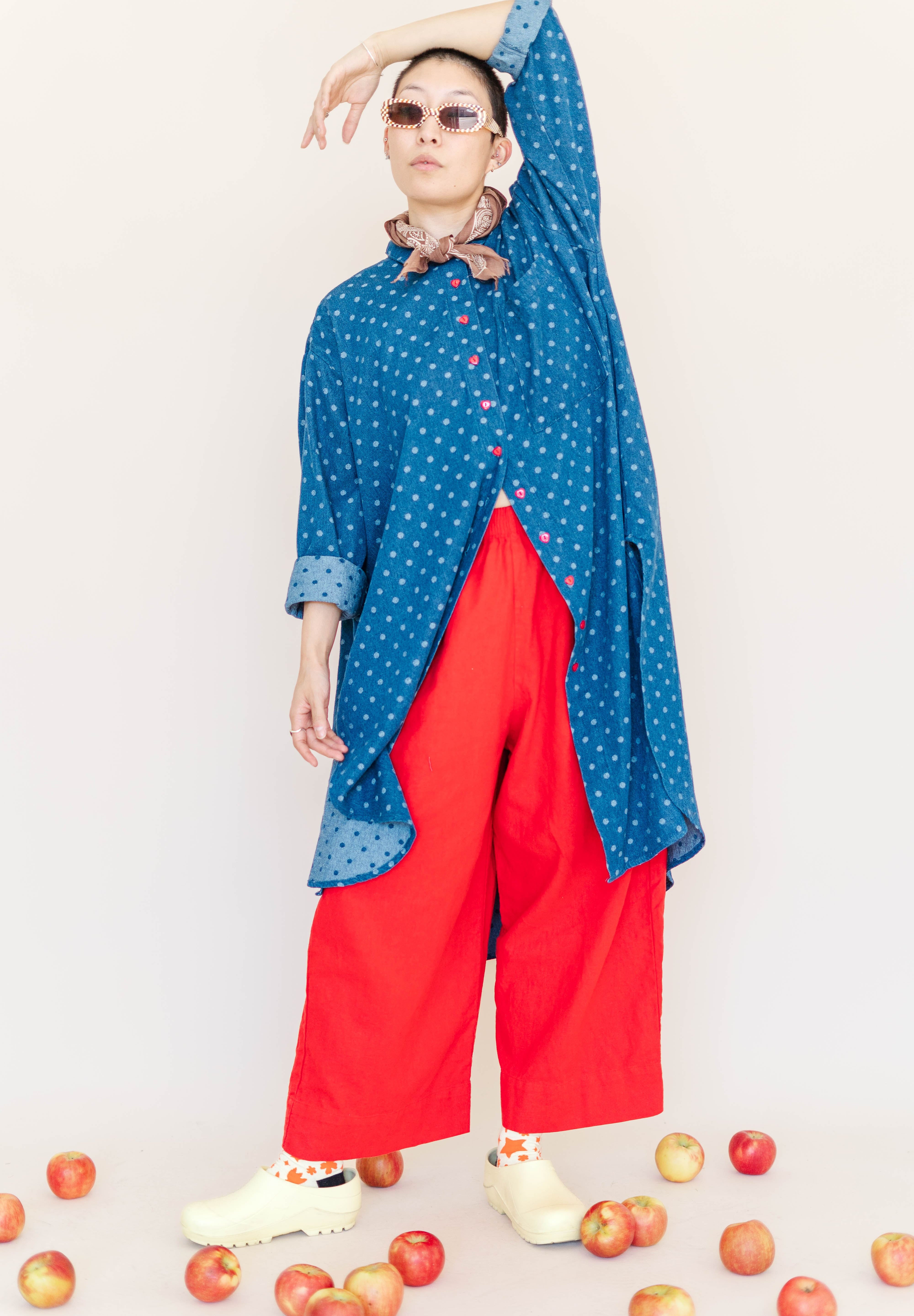 POLKA DOT DENIM SOFT VOLUME SHIRT DRESS