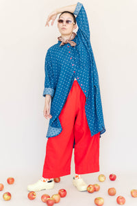 Polka Dot Denim Soft Volume Shirt Dress