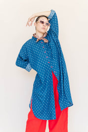 POLKA DOT DENIM SOFT VOLUME SHIRT DRESS