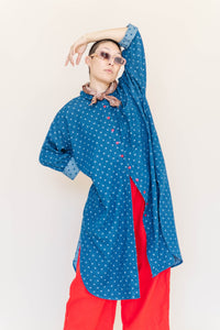 Polka Dot Denim Soft Volume Shirt Dress