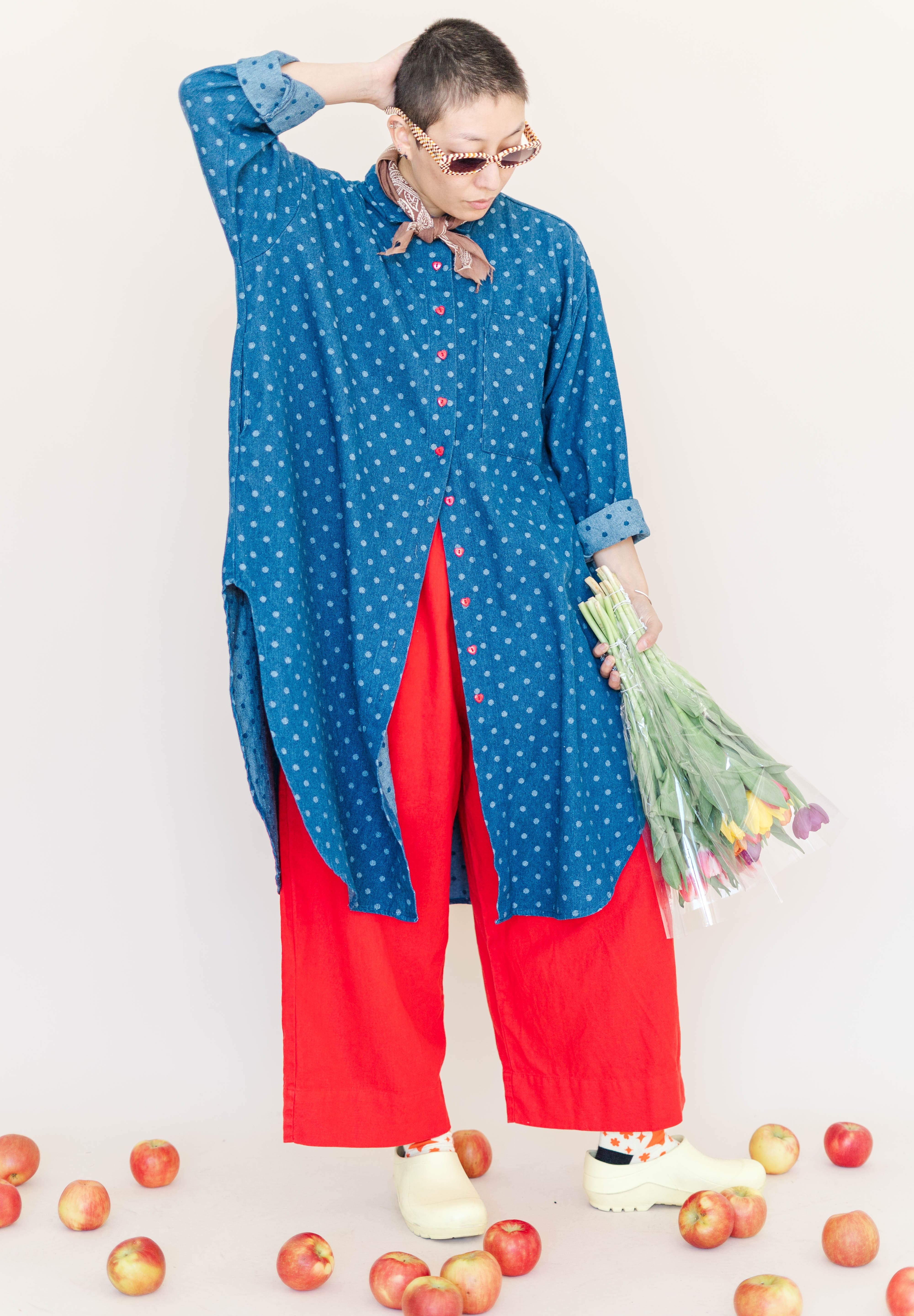 POLKA DOT DENIM SOFT VOLUME SHIRT DRESS
