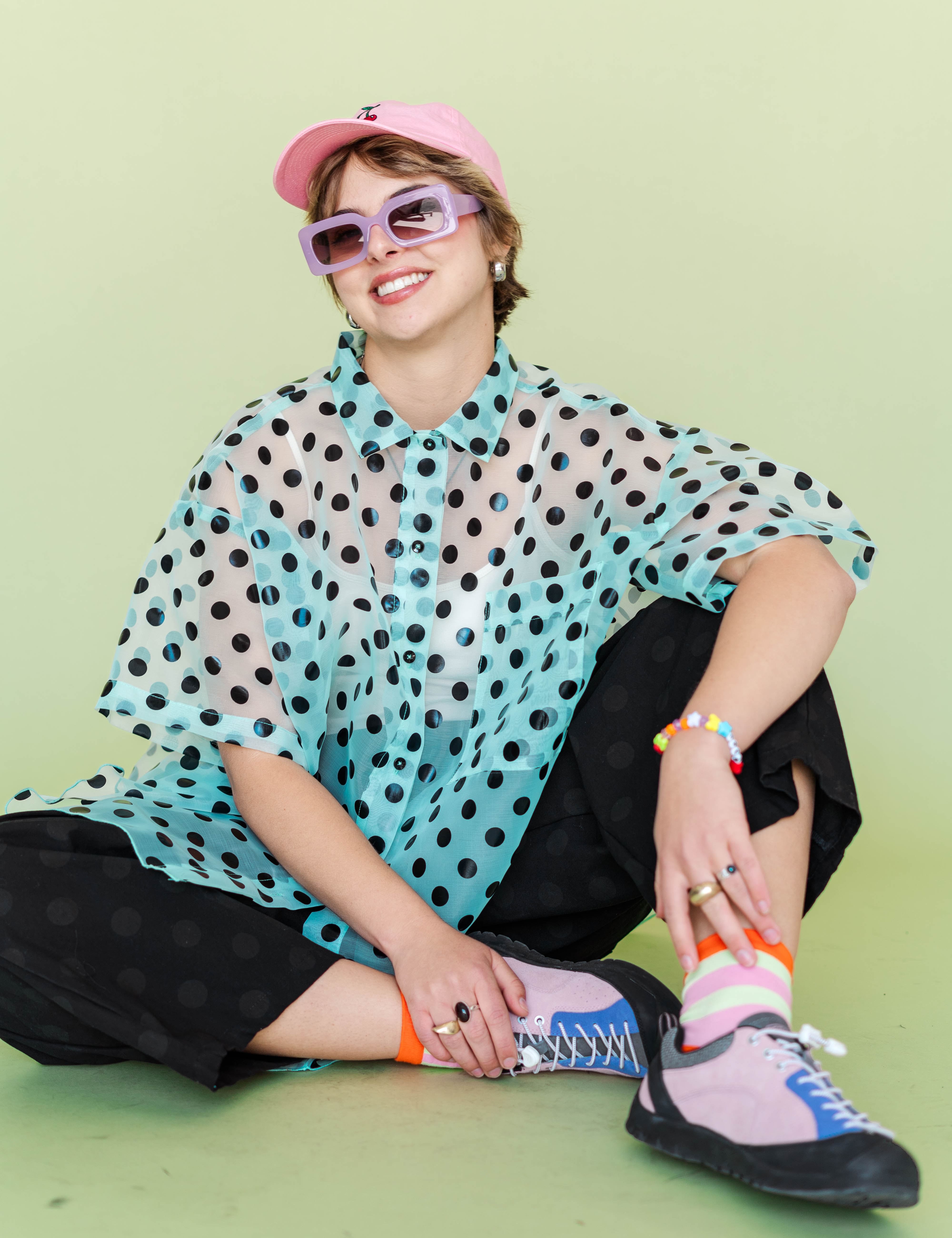 Sheer Mint Chocolate Chip Polka Dot Tulip Top