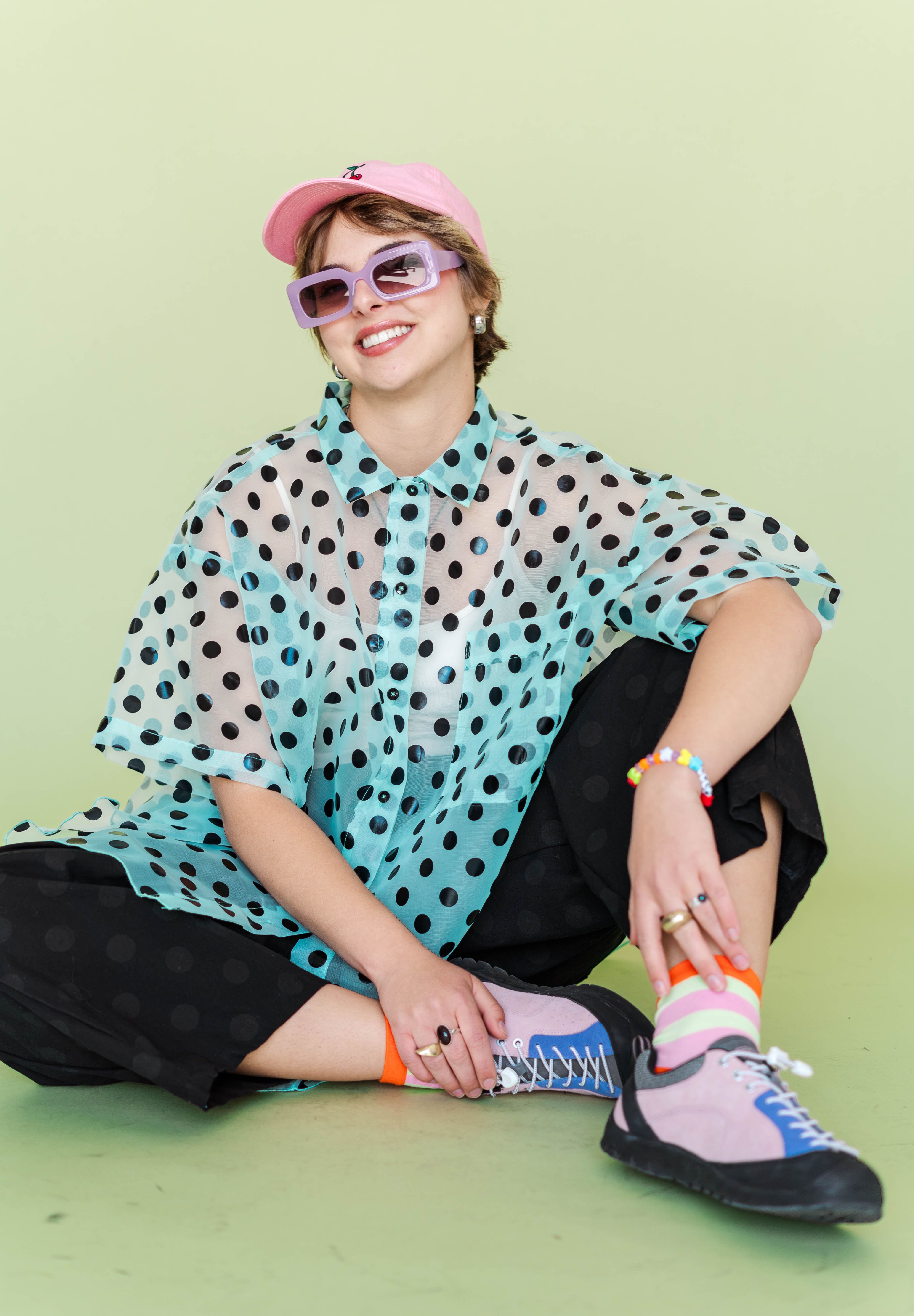 Sheer Mint Chocolate Chip Polka Dot Tulip Top