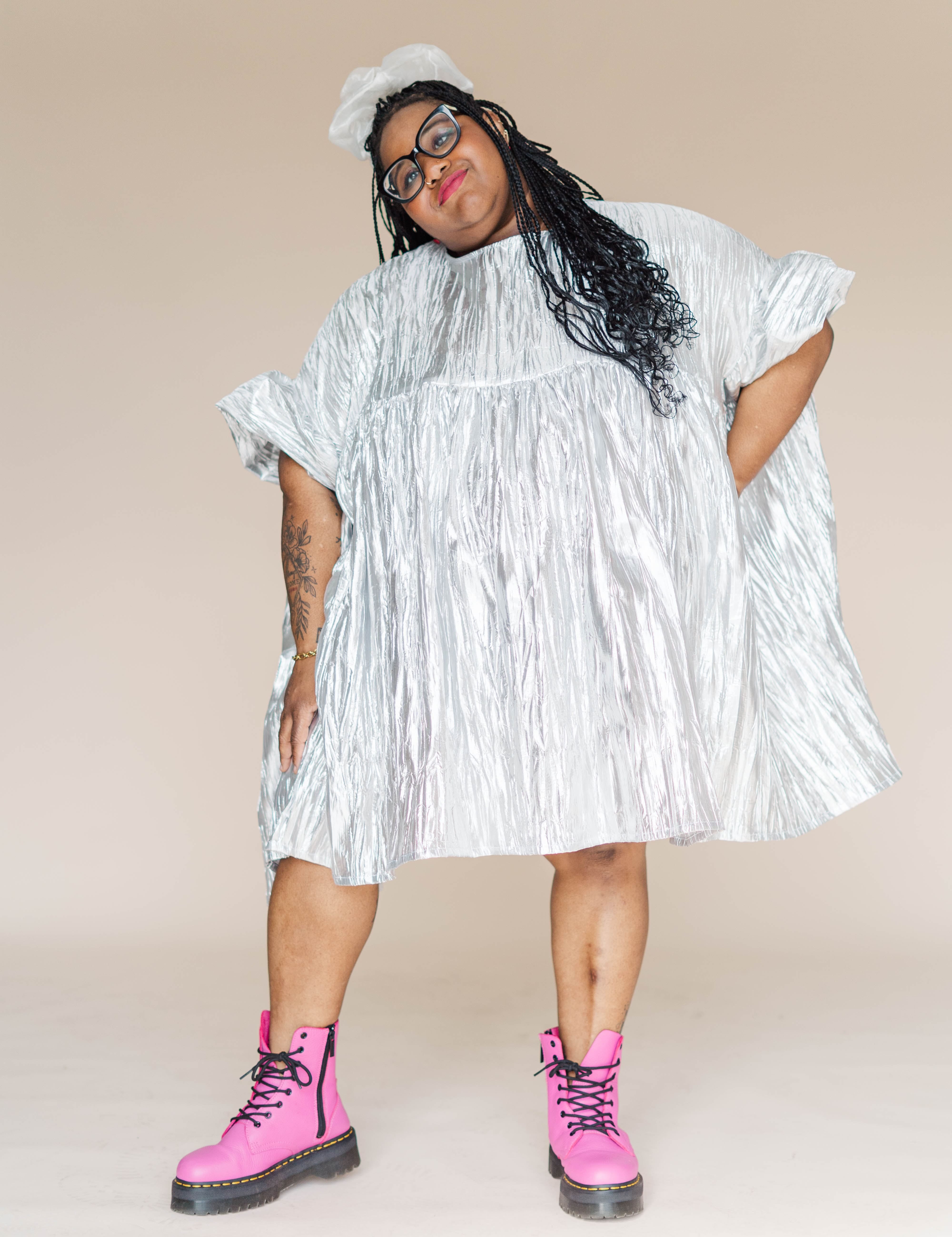 Silver Metallic Mini Mushroom Dress