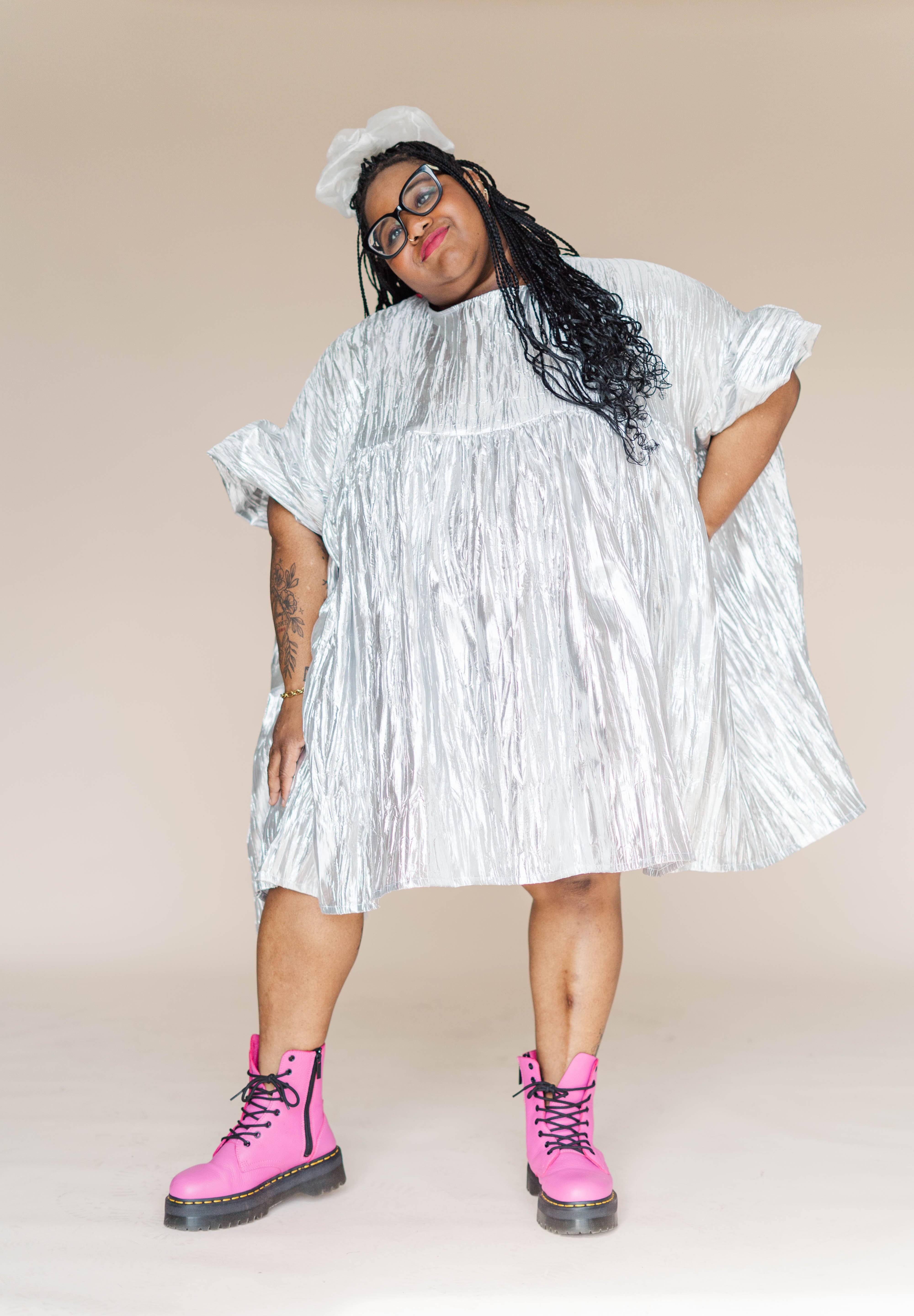 SILVER METALLIC MINI MUSHROOM DRESS OS