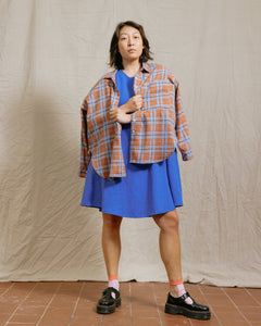Soft Volume Long Sleeve Top in Rust/Blue Plaid Flannel