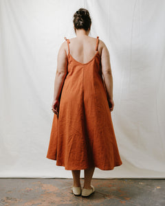 Soft Volume Maxi Dress in Rust Linen