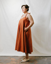 Soft Volume Maxi Dress in Rust Linen