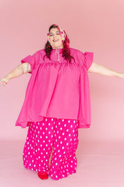 Pink Polka Dot Pleated Flare Pant
