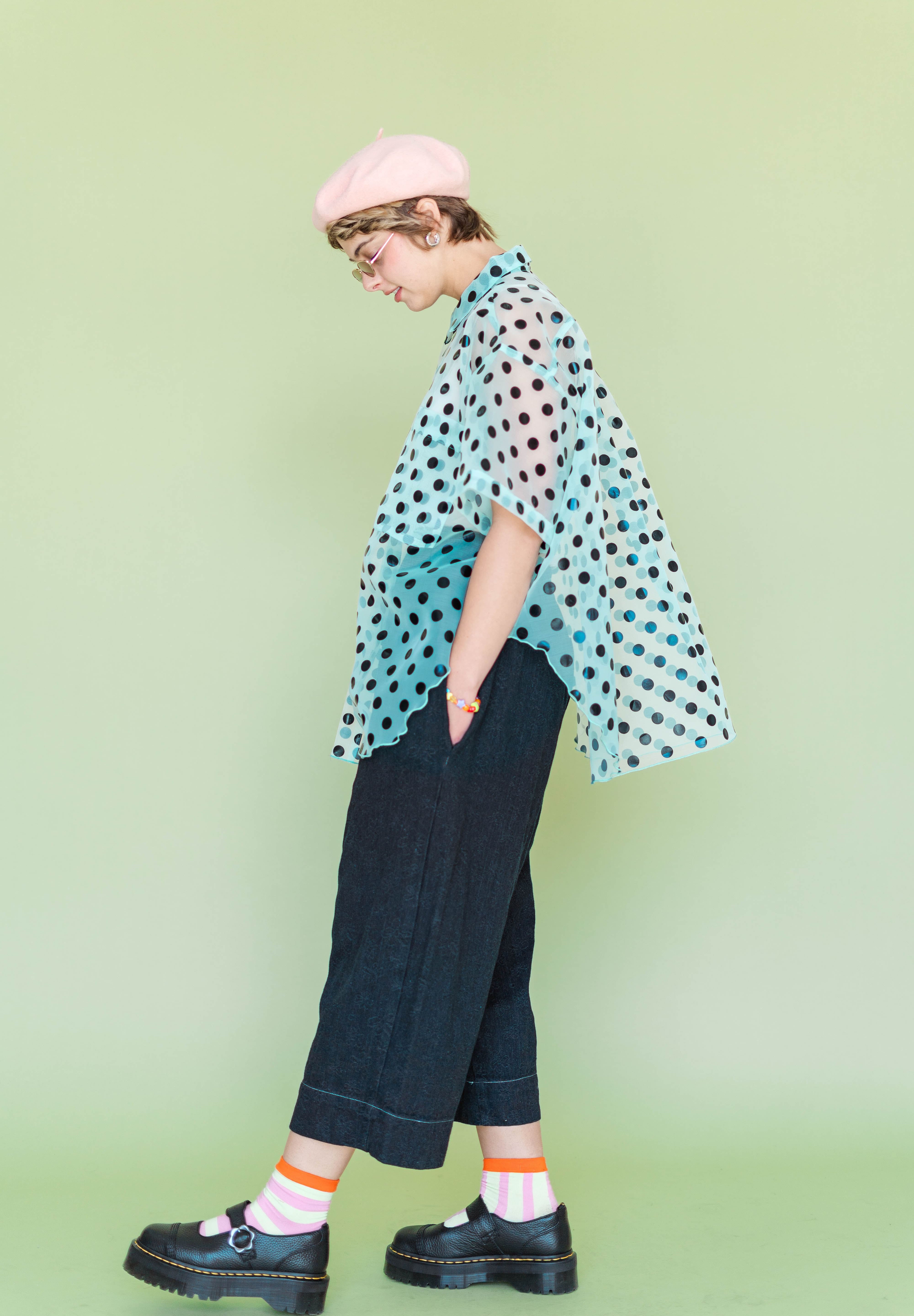 Sheer Mint Chocolate Chip Polka Dot Tulip Top