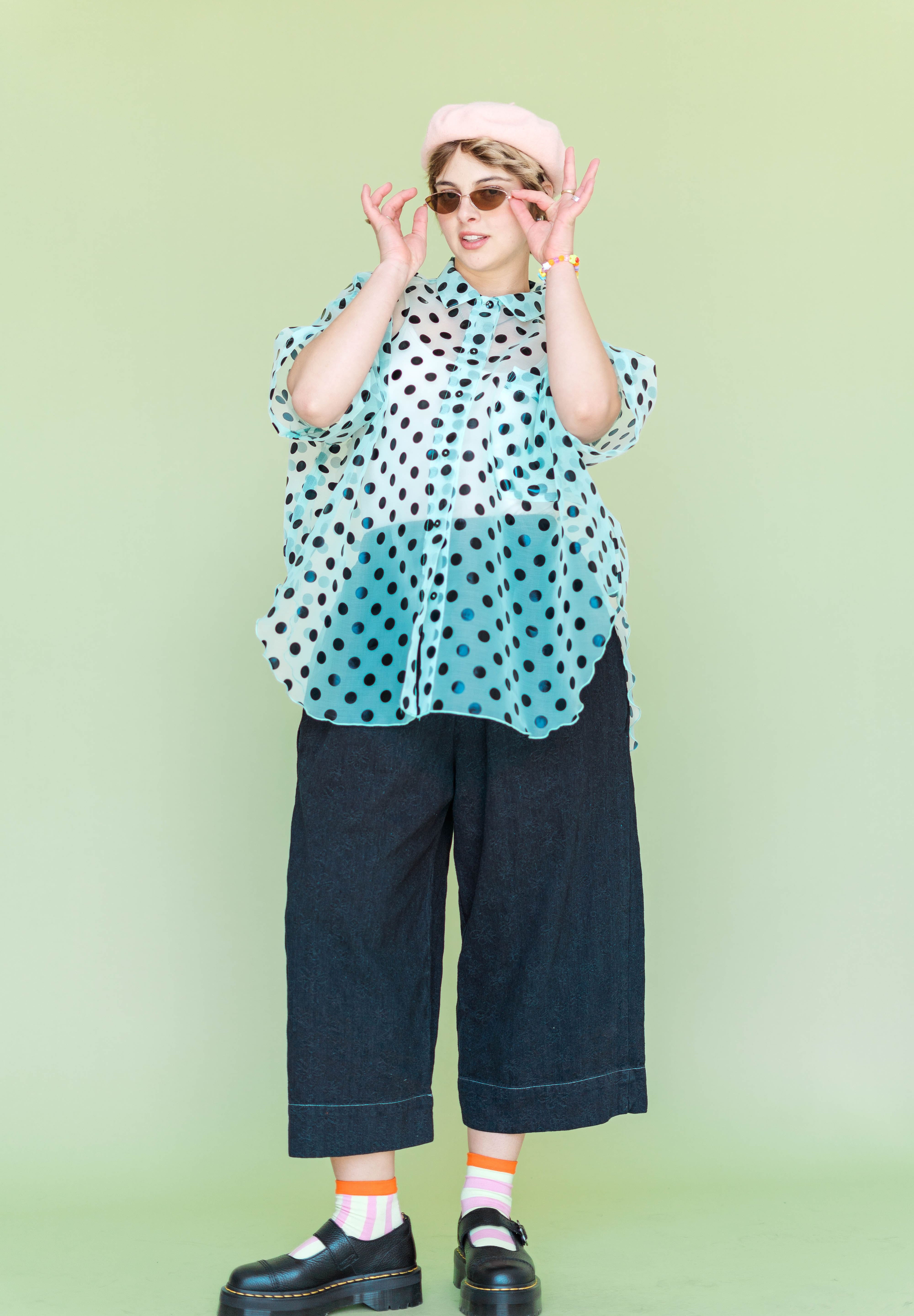 Sheer Mint Chocolate Chip Polka Dot Tulip Top