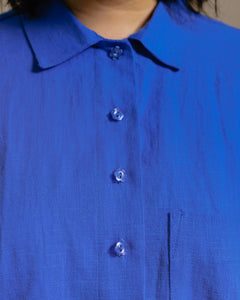 Boxy Collared Top in Cobalt Linen (RTS)