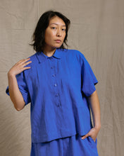 Boxy Collared Top in Cobalt Linen (RTS)