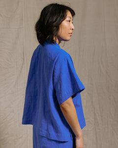 Boxy Collared Top in Cobalt Linen (RTS)