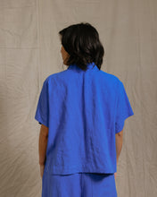 Boxy Collared Top in Cobalt Linen (RTS)