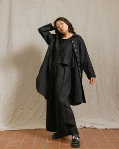 Soft Volume Shirt Dress in Black Linen (RTS)