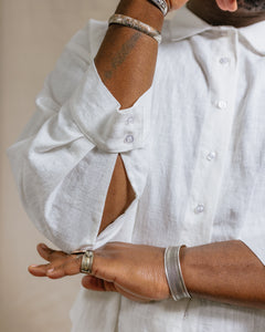 Soft Volume Long Sleeve Top in White Linen