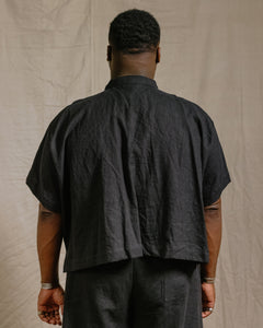 Boxy Collared Top in Black Linen (RTS)