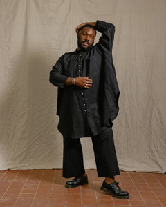 Soft Volume Shirt Dress in Black Linen (RTS)