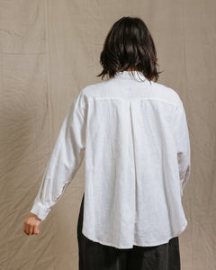 Soft Volume Long Sleeve Top in White Linen