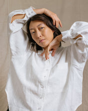 Soft Volume Long Sleeve Top in White Linen (RTS)