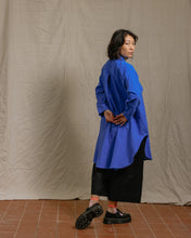 Soft Volume Shirt Dress in Cobalt Linen