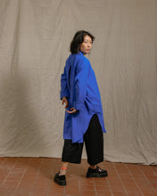 Soft Volume Shirt Dress in Cobalt Linen