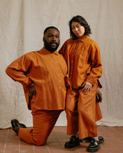 Soft Volume Long Sleeve Top in Rust Linen