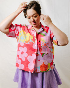 Boxy Collared Top in Tutti Frutti Linen (RTS)