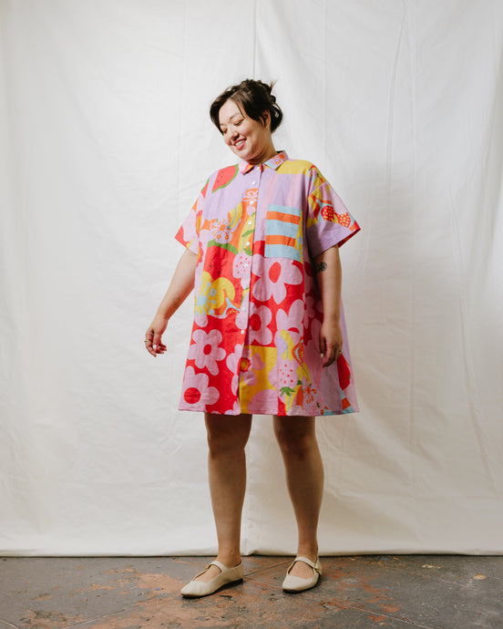 Collared Swing Dress in Tutti Frutti Linen (RTS)