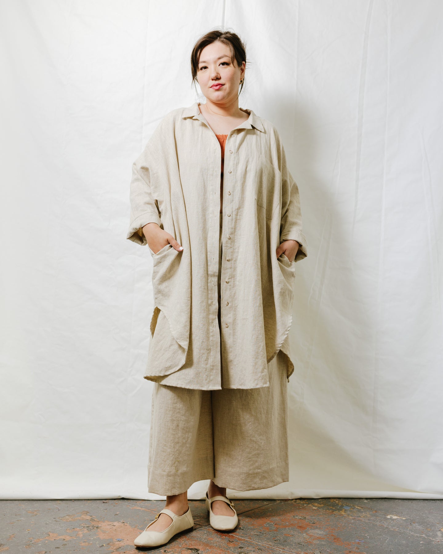 Soft Volume Shirt Dress in Oat Milk Linen