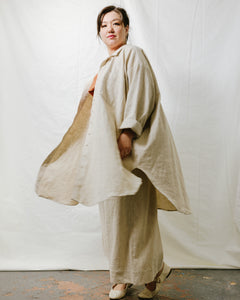 Soft Volume Shirt Dress in Oat Milk Linen