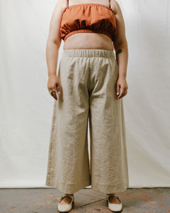 Mid Easy Flare Pant in Oat Milk Linen