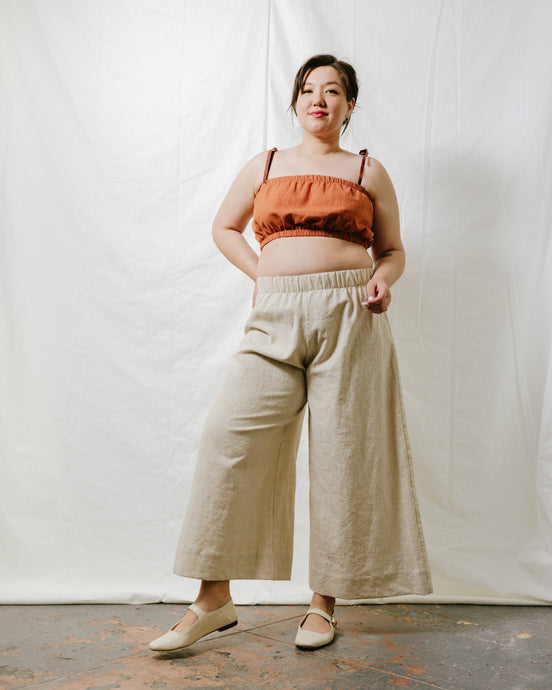 Mid Easy Flare Pant in Oat Milk Linen (RTS)