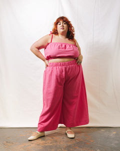 Mid Easy Flare Pant in Carnation Pink Linen