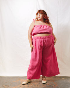 Mid Easy Flare Pant in Carnation Pink Linen