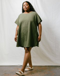 Trapeze Dress in Olive Linen